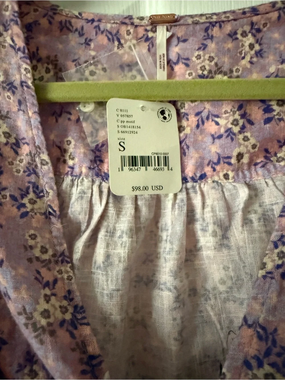 NWT Free People Lavender Floral Button Blouse